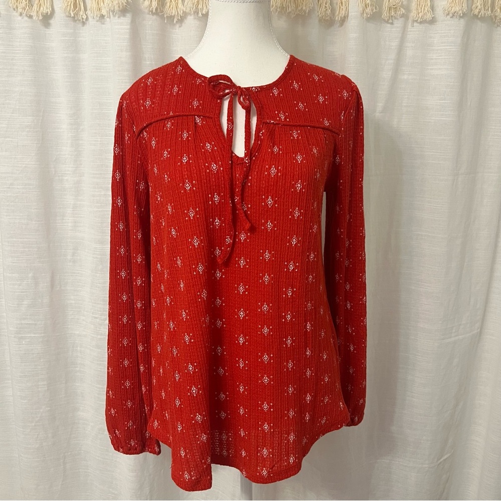 Lucky Brand Bishop Sleeve Tie Front Blouse